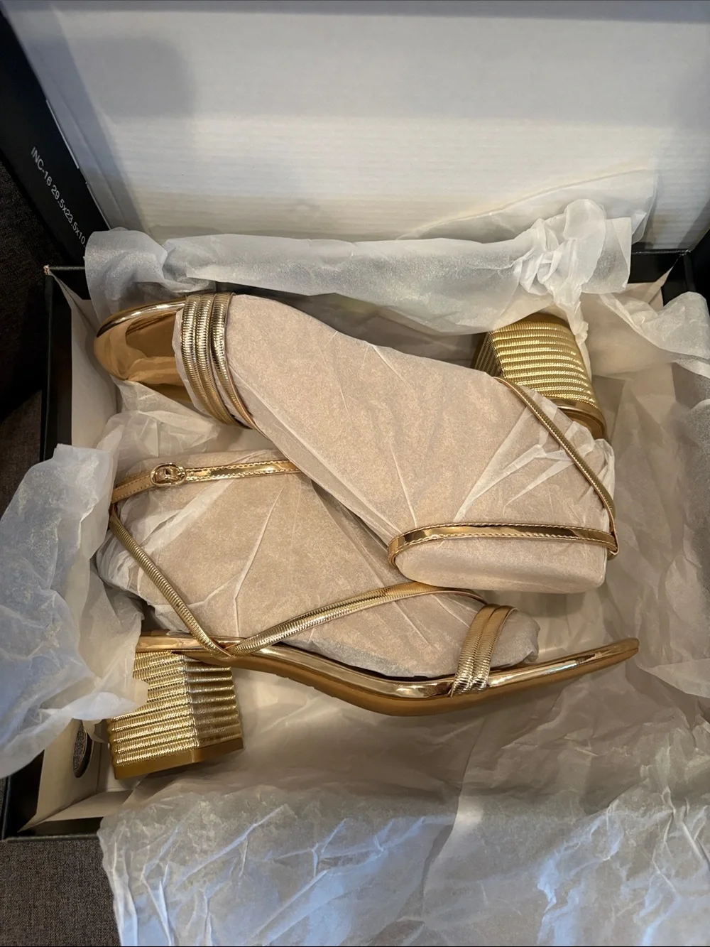 INC International Concepts Unice Gold Strappy Block Heel Sandals sz 9